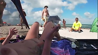 Exhibitionist Wife 511 - Mrs Kiss gives us her NUDE BEACH POV view of a VOYEUR JERKING OFF in front of her and several other the rabble watching!